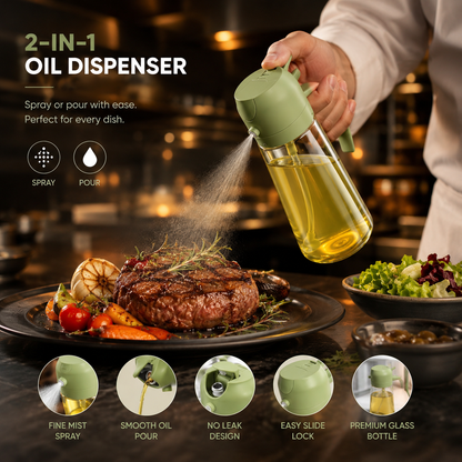 2-in-1 Oil Sprayer & Dispenser – 470ml Spray & Pour Bottle for Cooking, BBQ & Salads