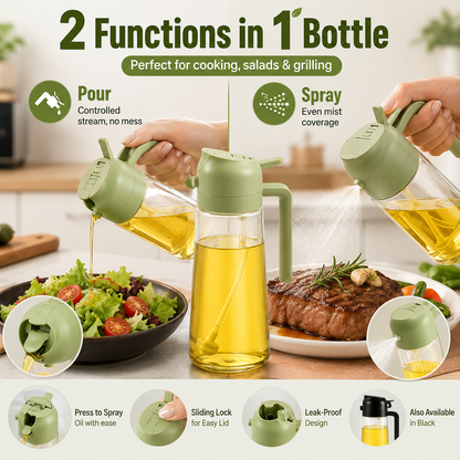 2-in-1 Oil Sprayer & Dispenser – 470ml Spray & Pour Bottle for Cooking, BBQ & Salads