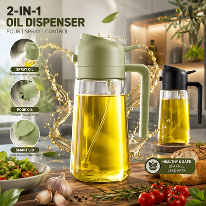 2-in-1 Oil Sprayer & Dispenser – 470ml Spray & Pour Bottle for Cooking, BBQ & Salads