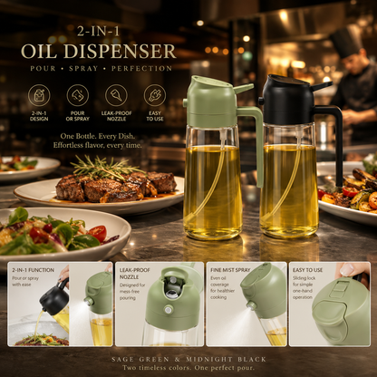 2-in-1 Oil Sprayer & Dispenser – 470ml Spray & Pour Bottle for Cooking, BBQ & Salads