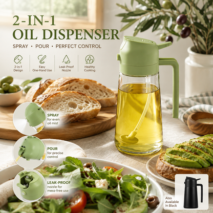 2-in-1 Oil Sprayer & Dispenser – 470ml Spray & Pour Bottle for Cooking, BBQ & Salads