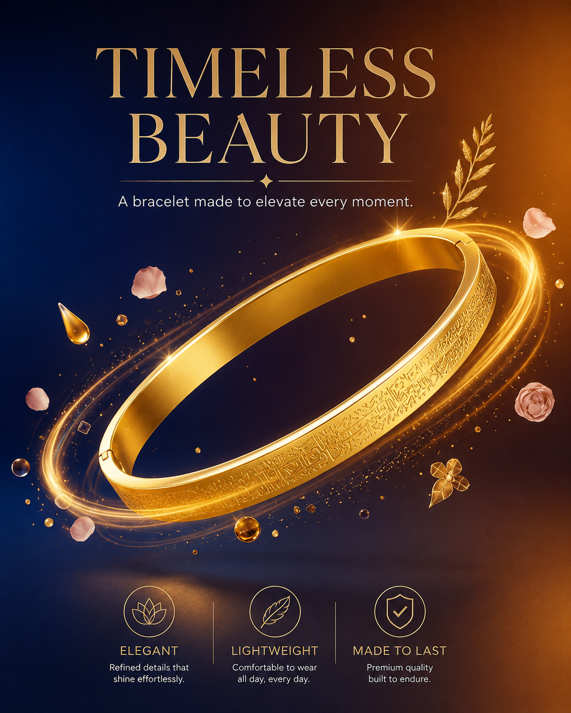 Islamic Ayat ul Kursi Bracelet – Gold-Tone Quran Script Bangle for Men & Women
