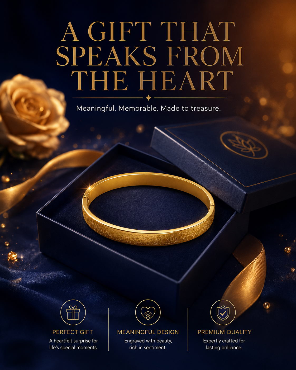 Islamic Ayat ul Kursi Bracelet – Gold-Tone Quran Script Bangle for Men & Women