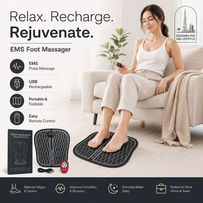 EMS Foot Massager Mat with Pulse Technology & Controller – Portable Foldable Foot Relaxation Pad for Home & Office