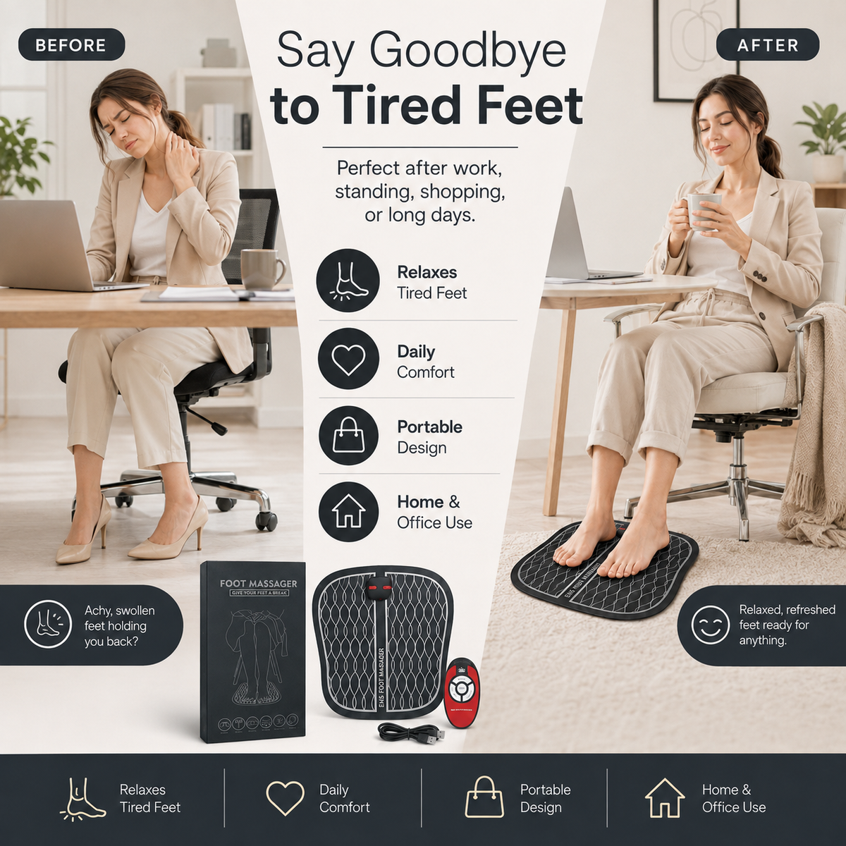 EMS Foot Massager Mat with Pulse Technology & Controller – Portable Foldable Foot Relaxation Pad for Home & Office