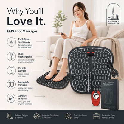 EMS Foot Massager Mat with Pulse Technology & Controller – Portable Foldable Foot Relaxation Pad for Home & Office