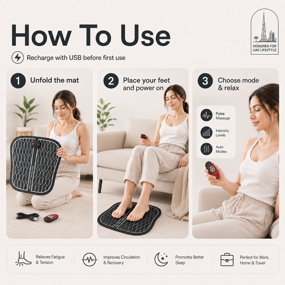 EMS Foot Massager Mat with Pulse Technology & Controller – Portable Foldable Foot Relaxation Pad for Home & Office