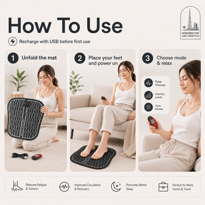 EMS Foot Massager Mat with Pulse Technology & Controller – Portable Foldable Foot Relaxation Pad for Home & Office