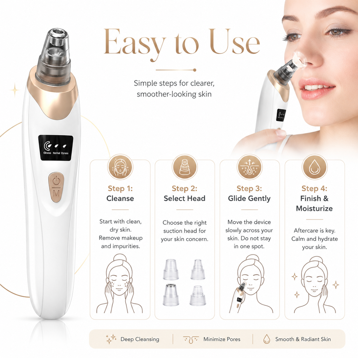 Electric Blackhead Remover Vacuum & Microdermabrasion Facial Cleansing Device – 3 Suction Levels, LED Display & USB Rechargeable