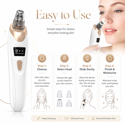 Electric Blackhead Remover Vacuum & Microdermabrasion Facial Cleansing Device – 3 Suction Levels, LED Display & USB Rechargeable