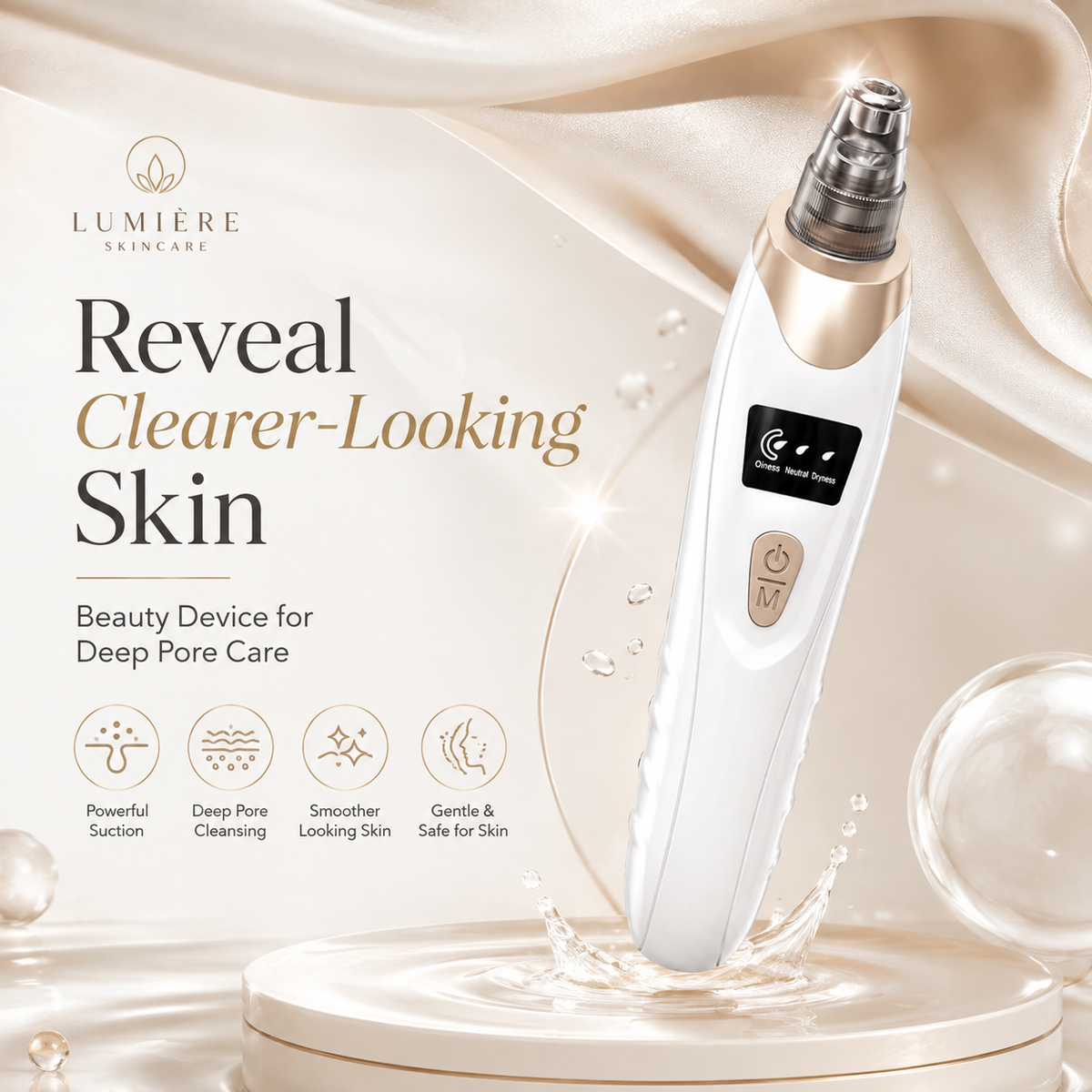Electric Blackhead Remover Vacuum & Microdermabrasion Facial Cleansing Device – 3 Suction Levels, LED Display & USB Rechargeable