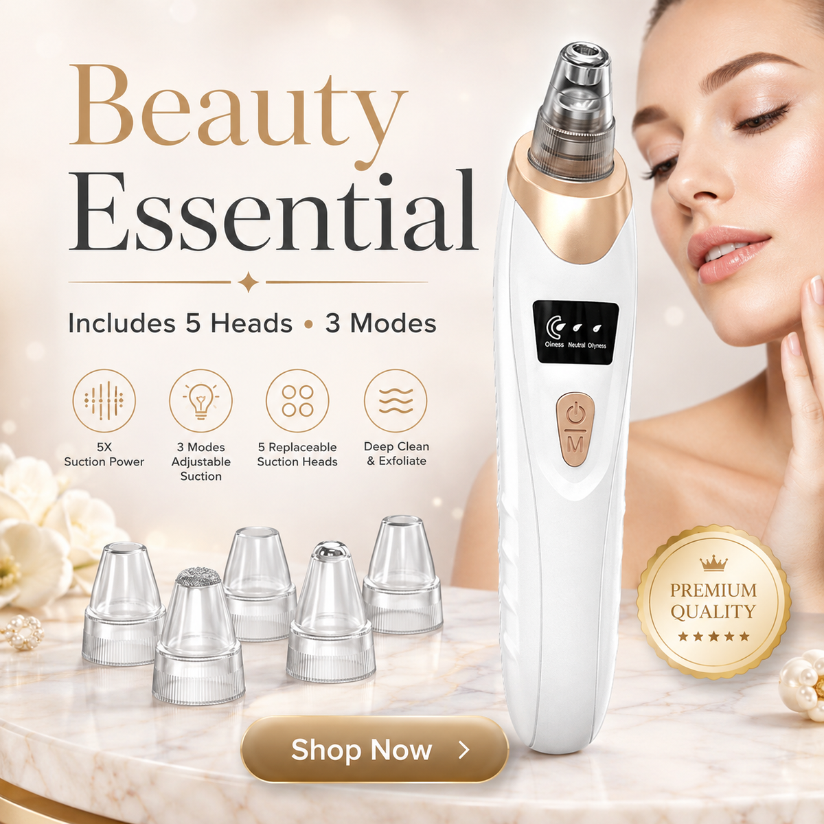 Electric Blackhead Remover Vacuum & Microdermabrasion Facial Cleansing Device – 3 Suction Levels, LED Display & USB Rechargeable