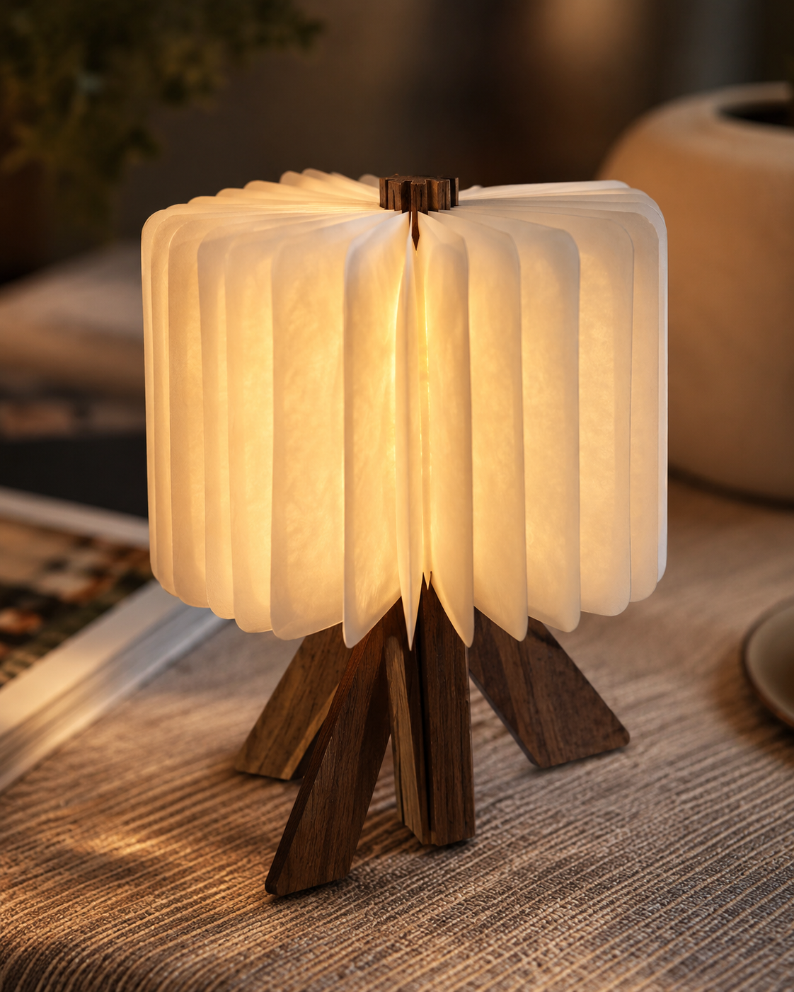 Wooden USB Folding Table Lamp | Portable LED Book Lamp | Modern Rechargeable Night Light | Minimalist Home Decor Gift | Cozy Bedroom Lamp