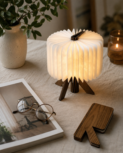 Wooden USB Folding Table Lamp | Portable LED Book Lamp | Modern Rechargeable Night Light | Minimalist Home Decor Gift | Cozy Bedroom Lamp