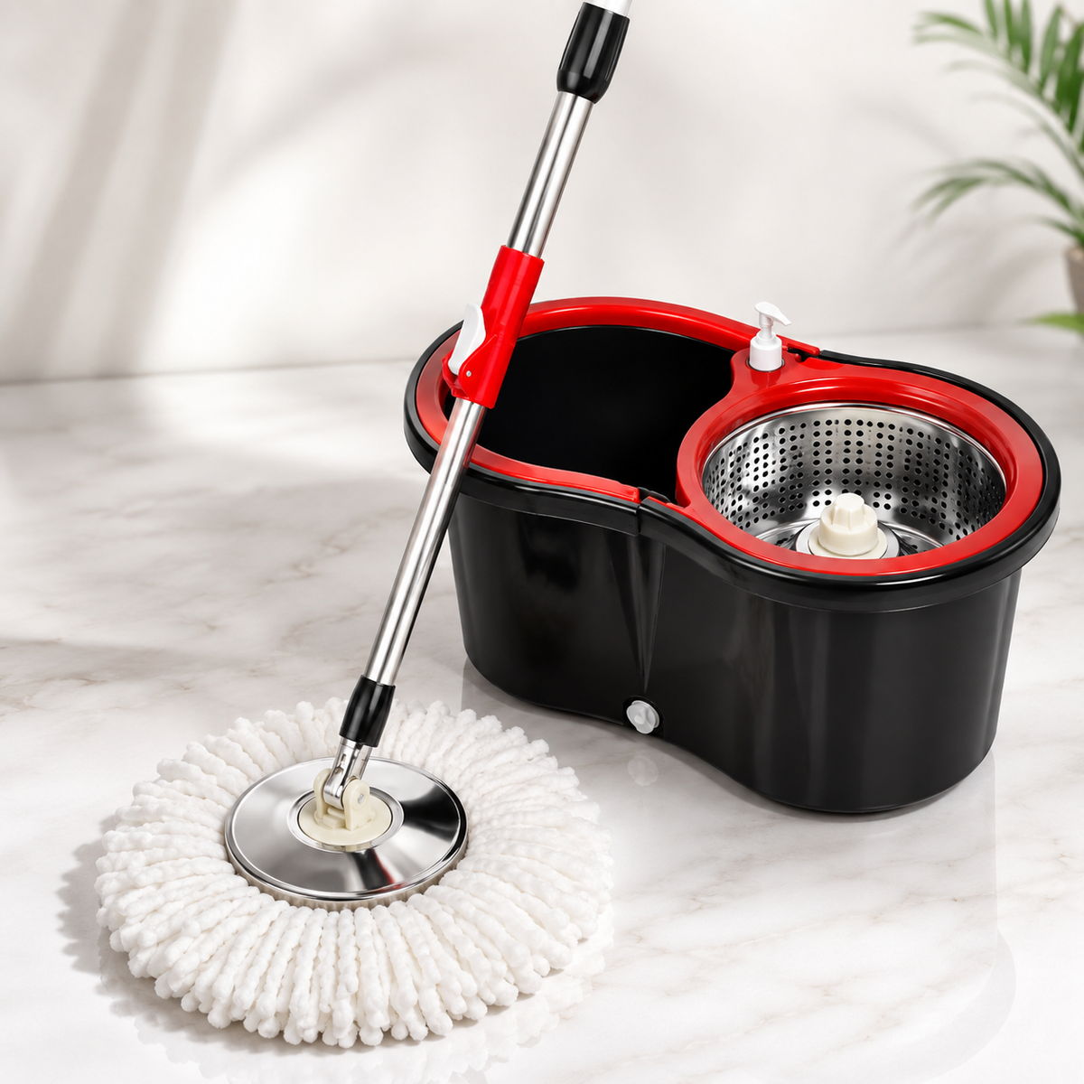 360° Spin Mop with Bucket & Wringer – Dual Chamber Microfiber Floor Cleaning Mop