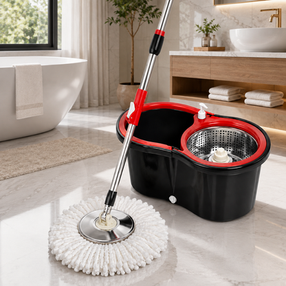 360° Spin Mop with Bucket & Wringer – Dual Chamber Microfiber Floor Cleaning Mop