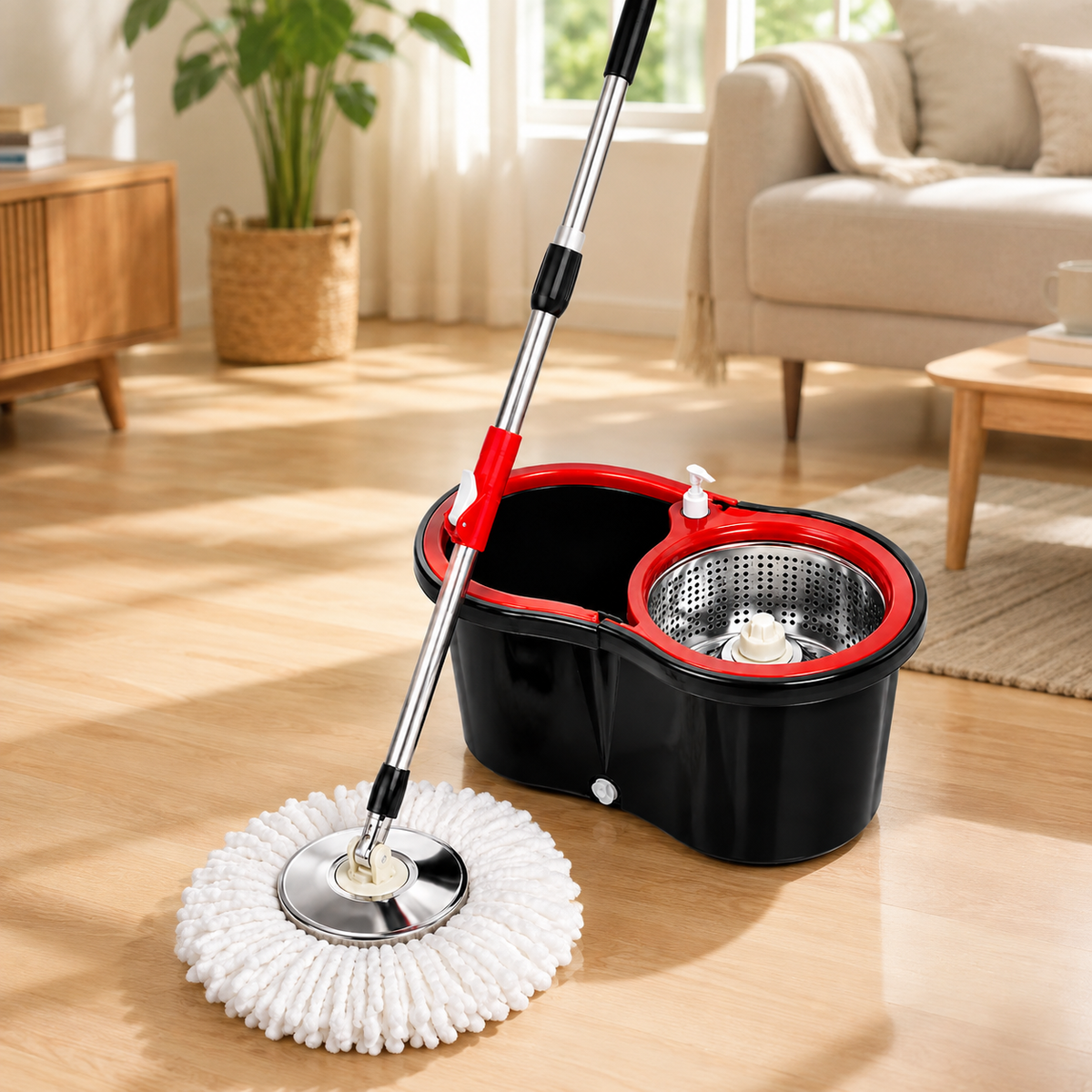 360° Spin Mop with Bucket & Wringer – Dual Chamber Microfiber Floor Cleaning Mop