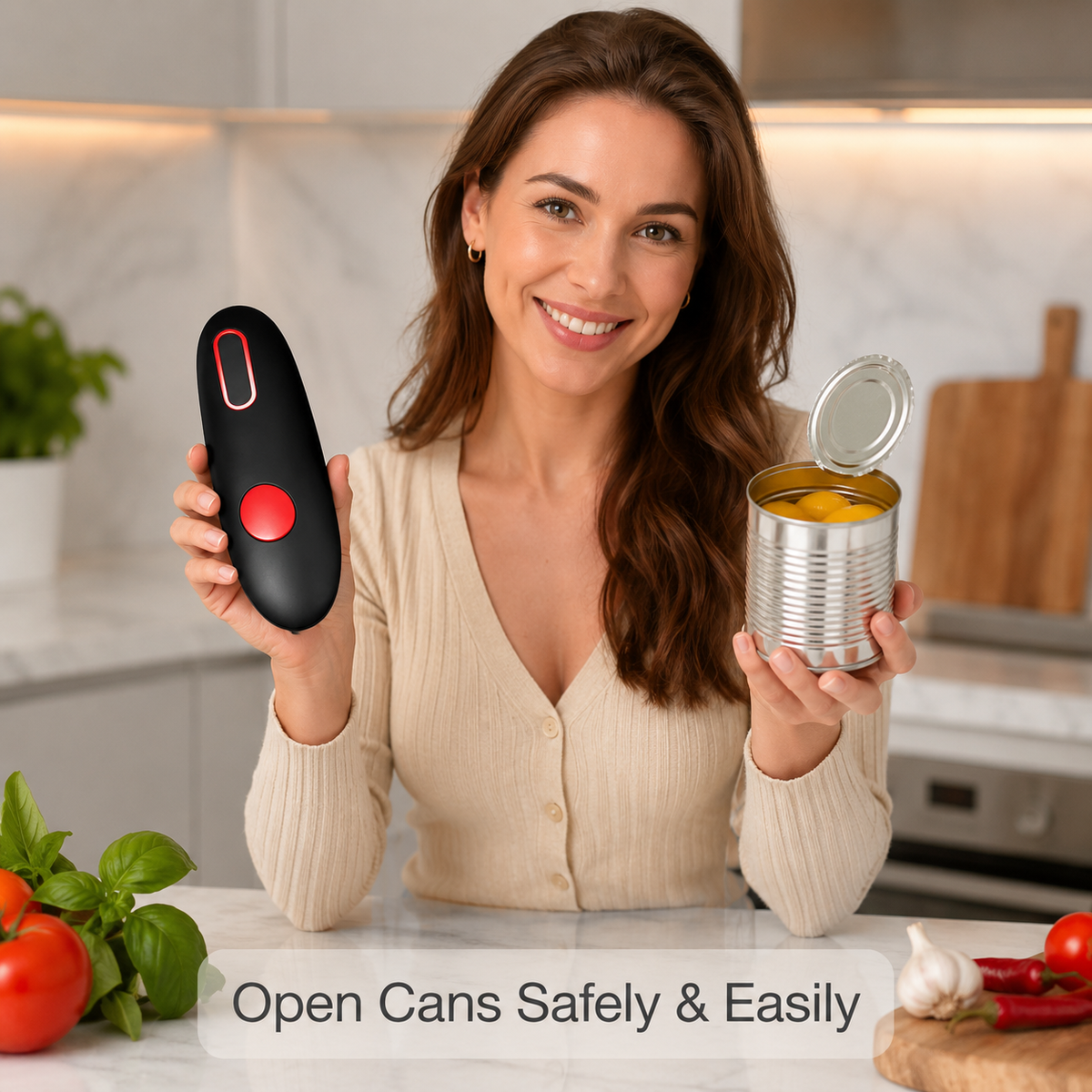 Auto Electric Can Opener, Red | Automatic, Hands Free, Smooth Edge, Food-Safe, Battery Operated