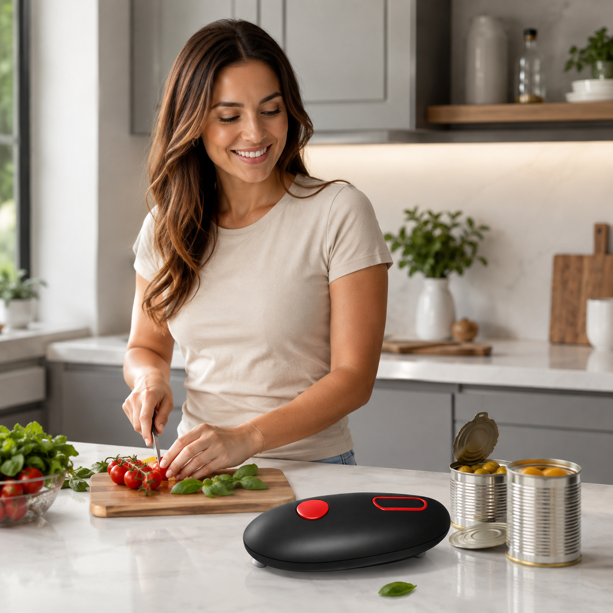 Auto Electric Can Opener, Red | Automatic, Hands Free, Smooth Edge, Food-Safe, Battery Operated