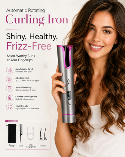 Automatic Rotating Curling Iron, TYMO CURLPRO Beach Waves Hair Curler | 500 Million Ionic Curling Wand, Dual Voltage, Portable Lightweight for Travel