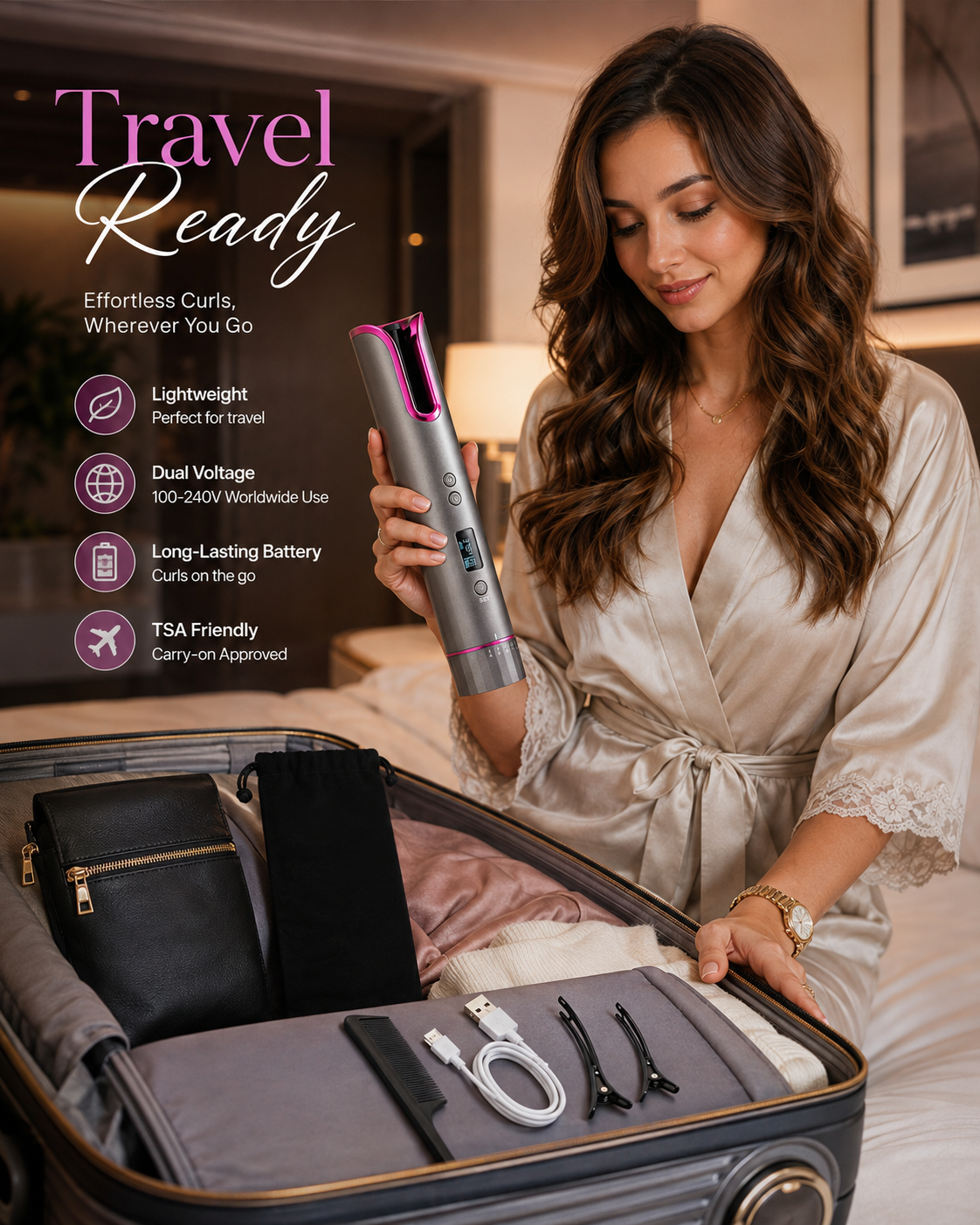 Automatic Rotating Curling Iron, TYMO CURLPRO Beach Waves Hair Curler | 500 Million Ionic Curling Wand, Dual Voltage, Portable Lightweight for Travel