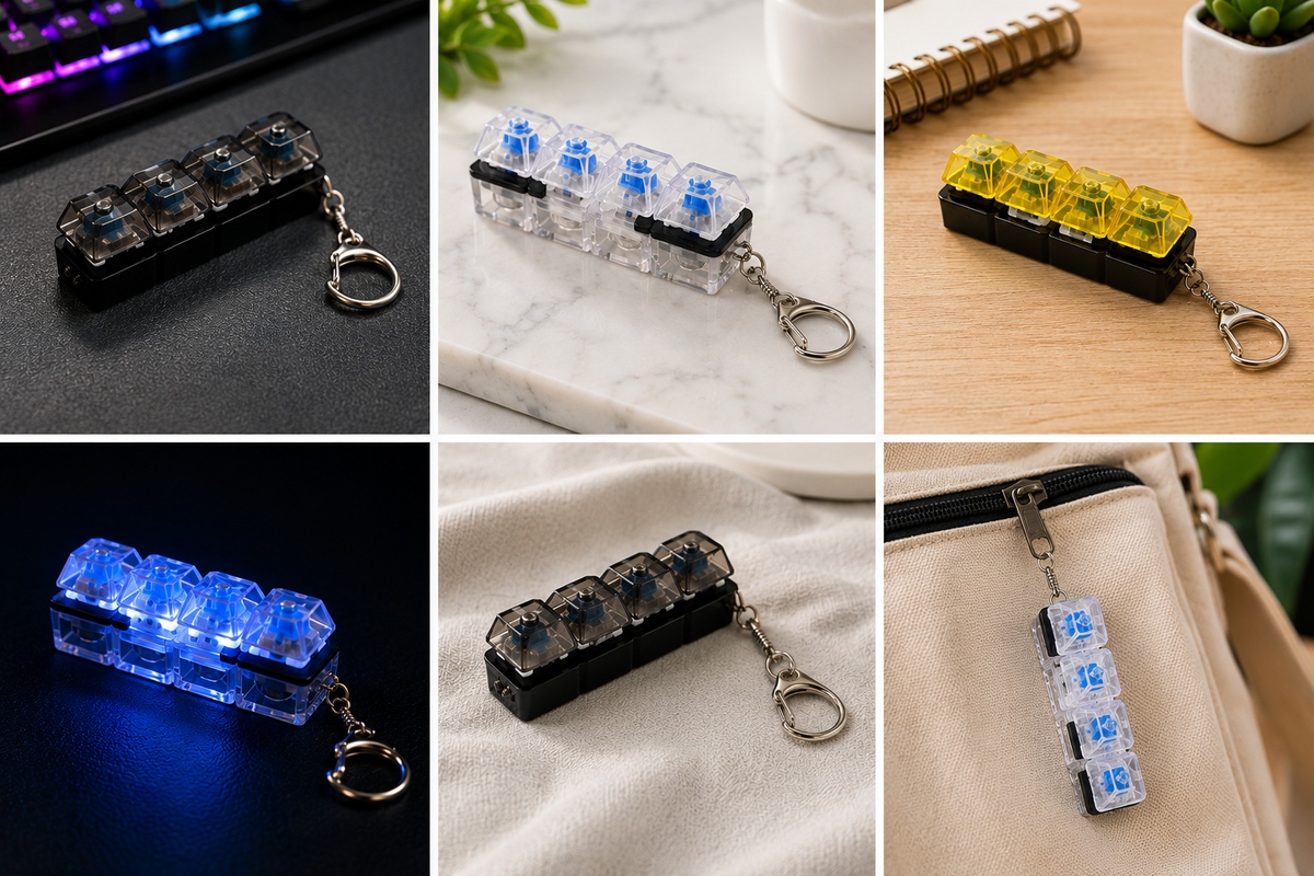 Mechanical Keyboard Switch Tester Keychain – Portable Fidget Clicker with 4 Switches