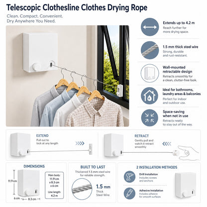 Telescopic Clothesline Clothes Drying Rope